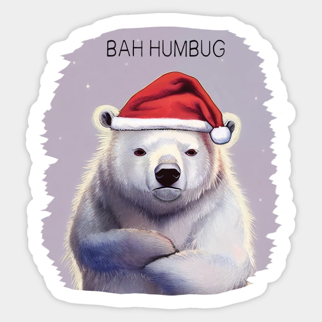 Bah Humbug! Grumpy polar bear in Santa hat Sticker by Geminiartstudio
